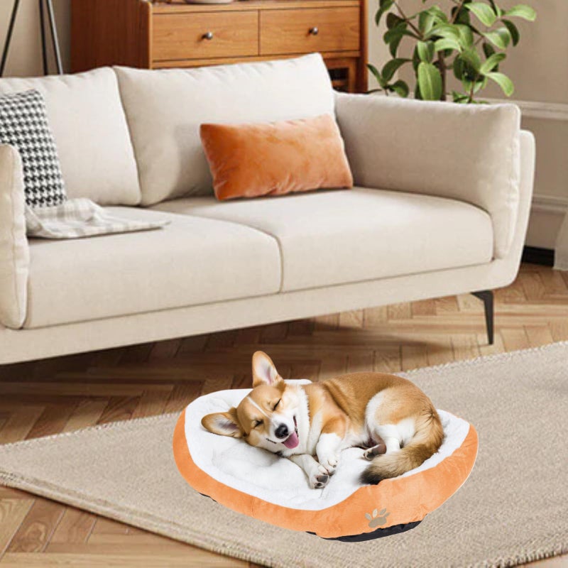 Resulzon Round Dog Cat Beds Mattress Washable Pads Room, Soft Durable Plush Faux Fur Sleeping Pet Fleece Bed Mat for Small Doggy Kitten Puppy, with Anti-Slip Waterproof Bottom (Orange) - Image 2
